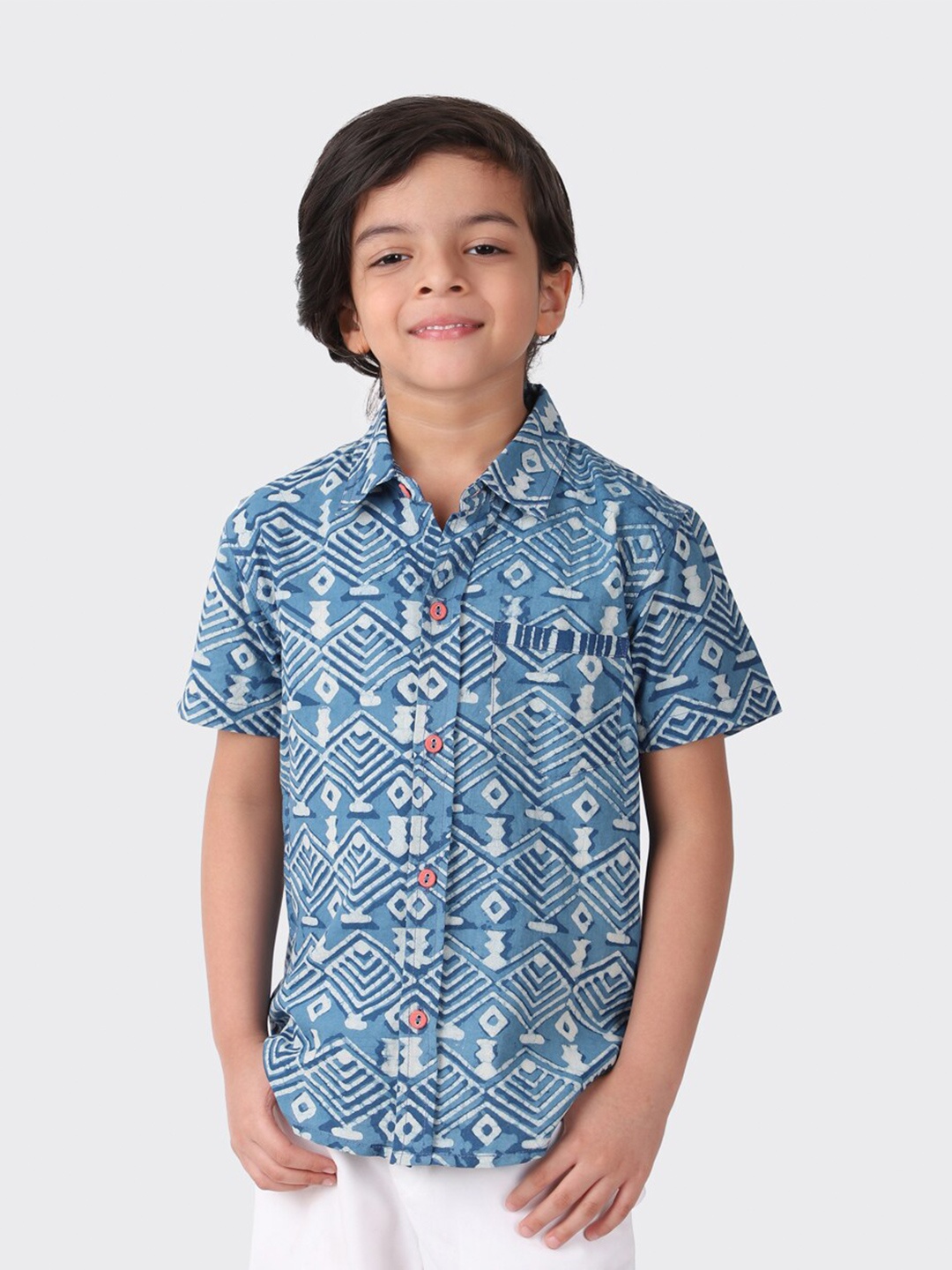 

Fabindia Boys Blue Printed Casual Shirt