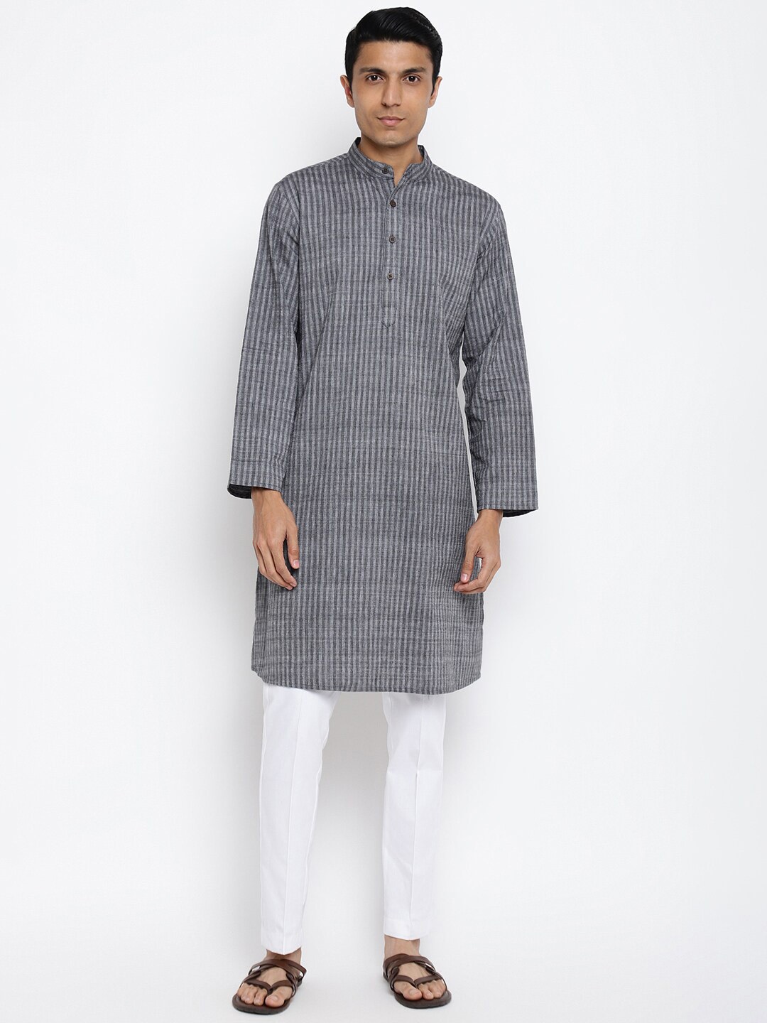 

Fabindia Men Grey Cotton Striped Kurta