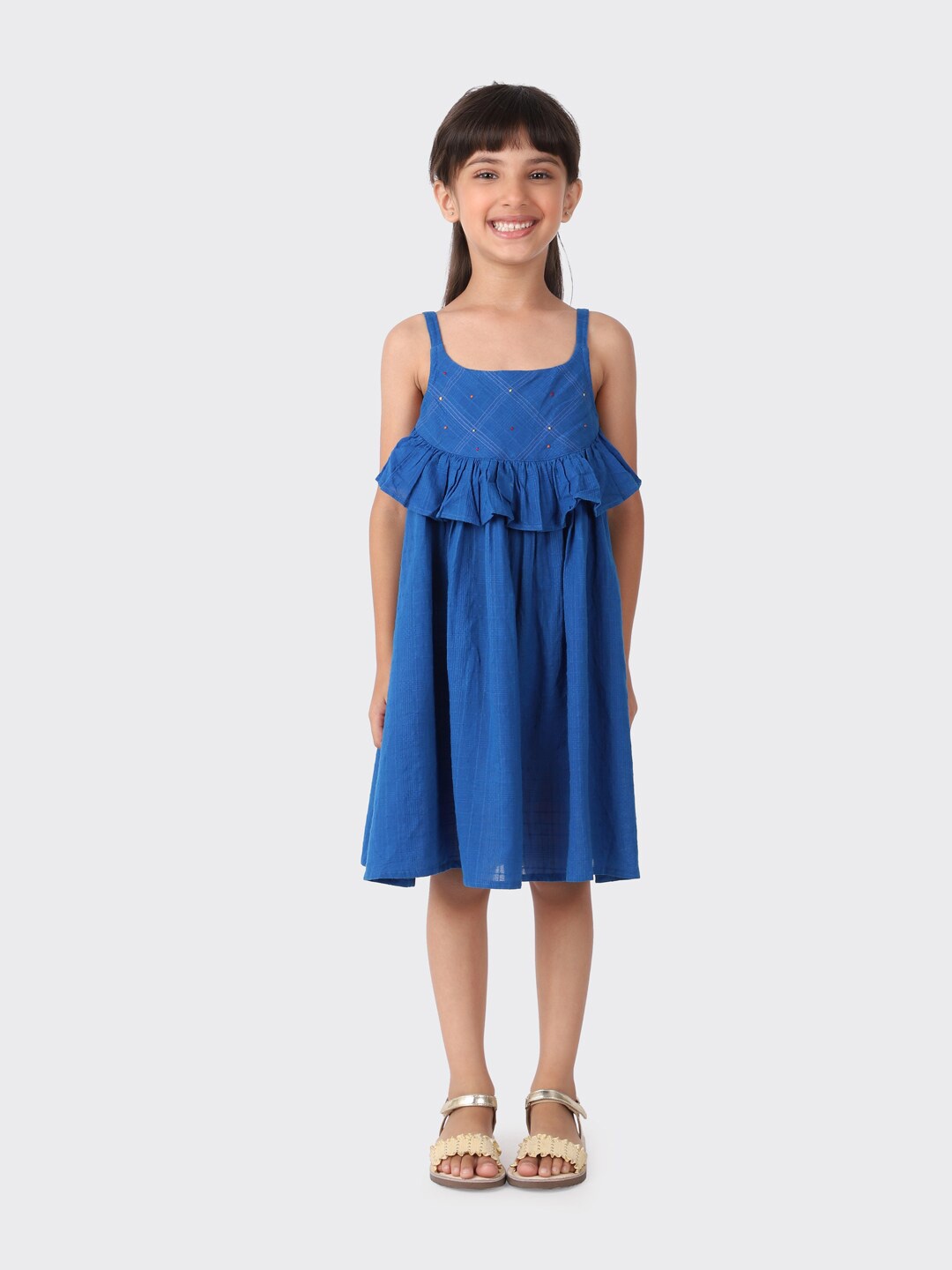 

Fabindia Girls Blue A-Line Dress