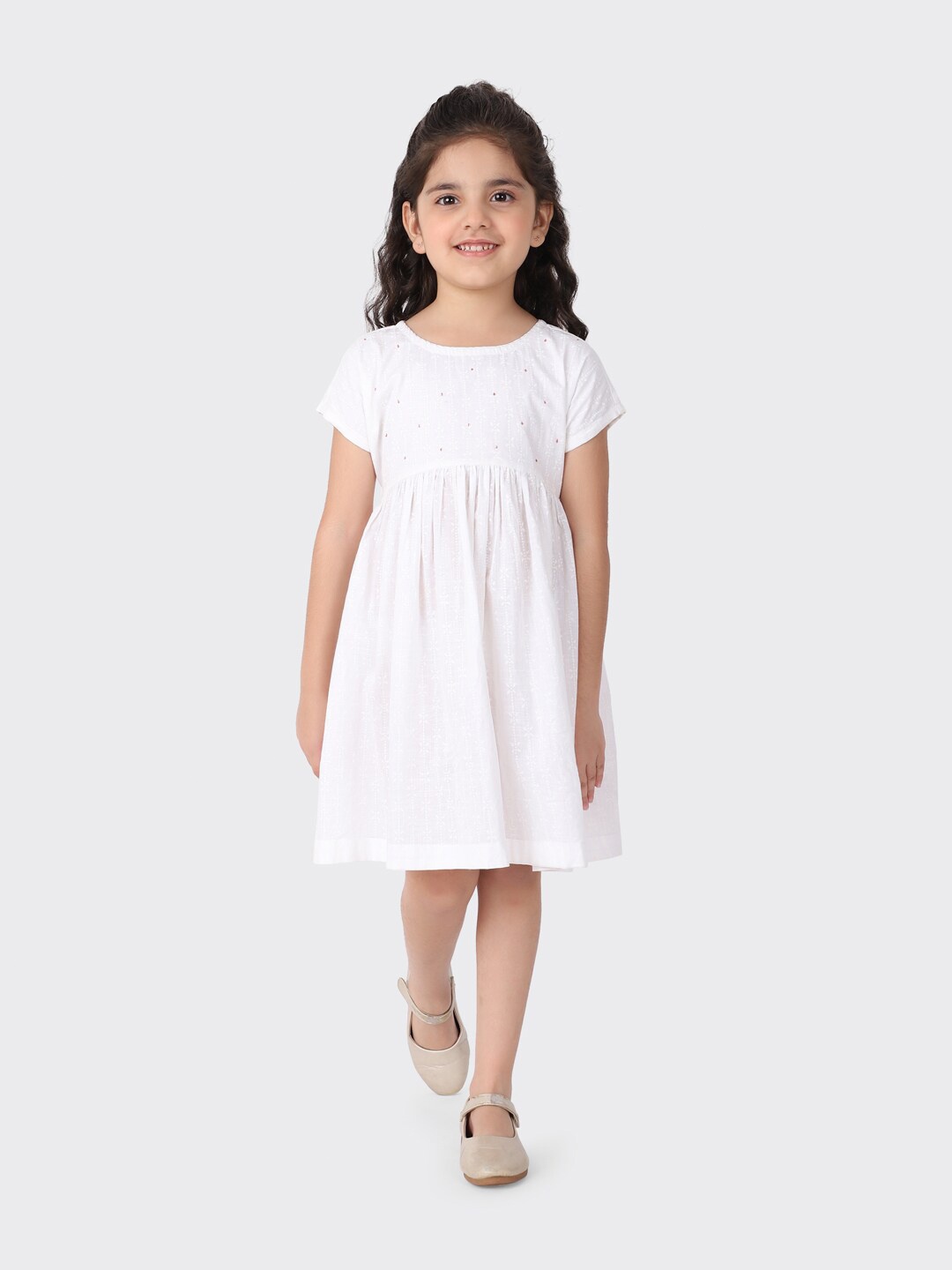 

Fabindia White Cotton Printed Knee Length Dress