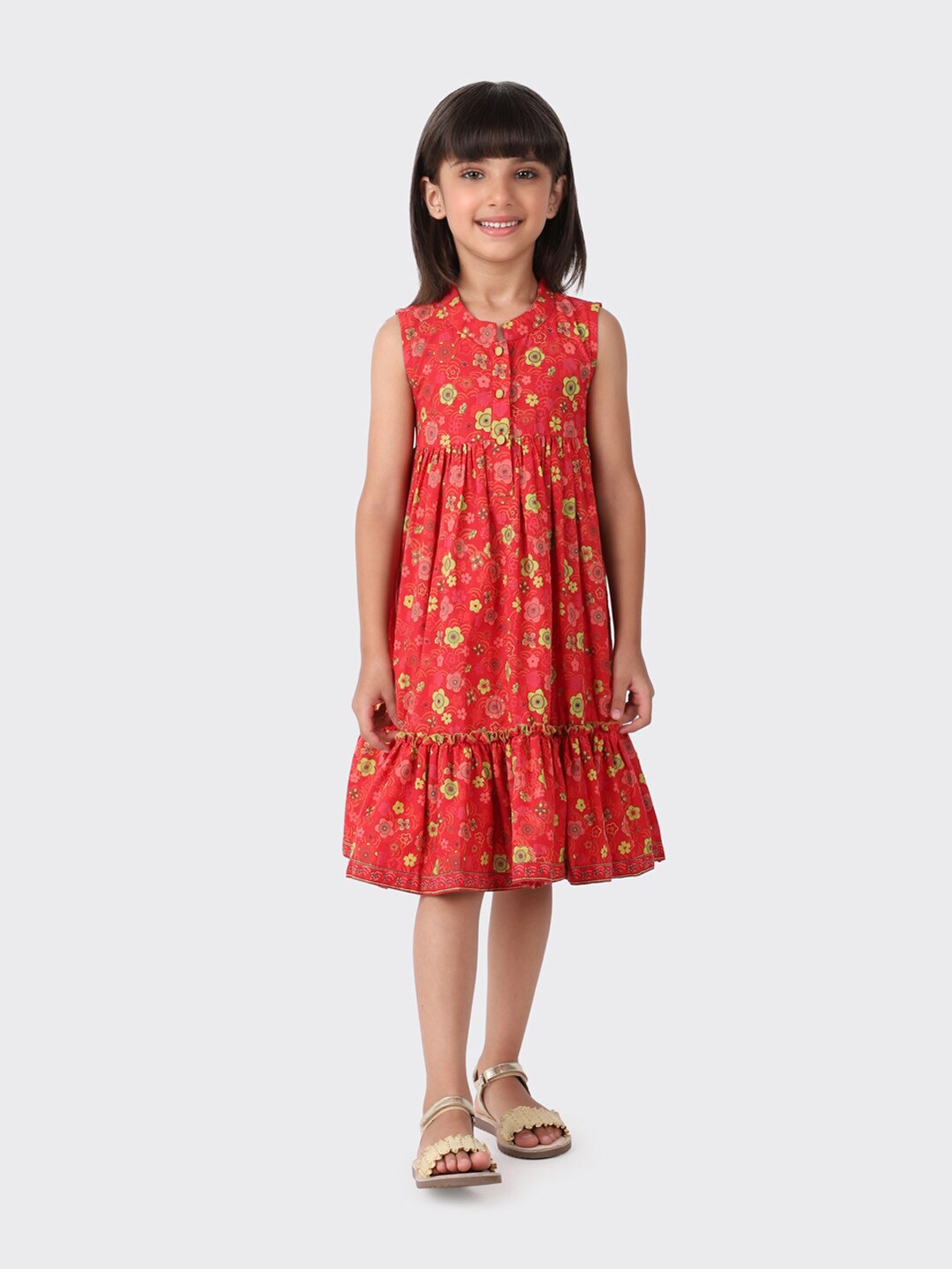 

Fabindia Girls Red Cotton Printed Knee Length Dress