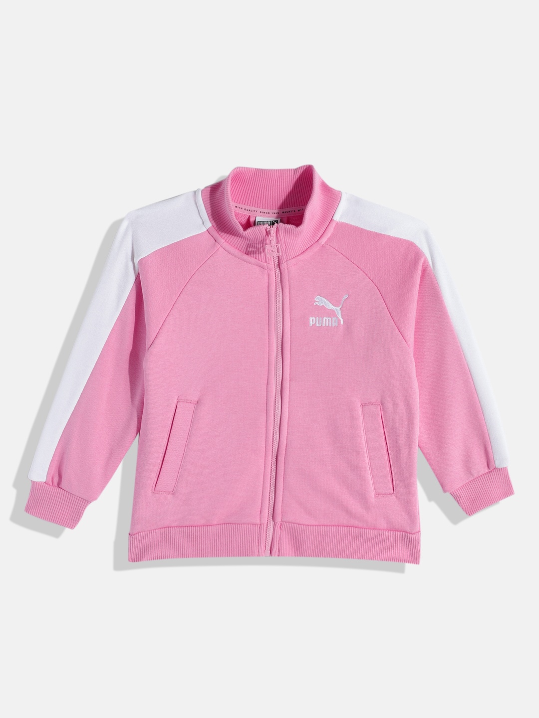 

Puma Girls Pink Solid Outdoor Bomber Sustainable Jacket With Brand Logo Embroidery