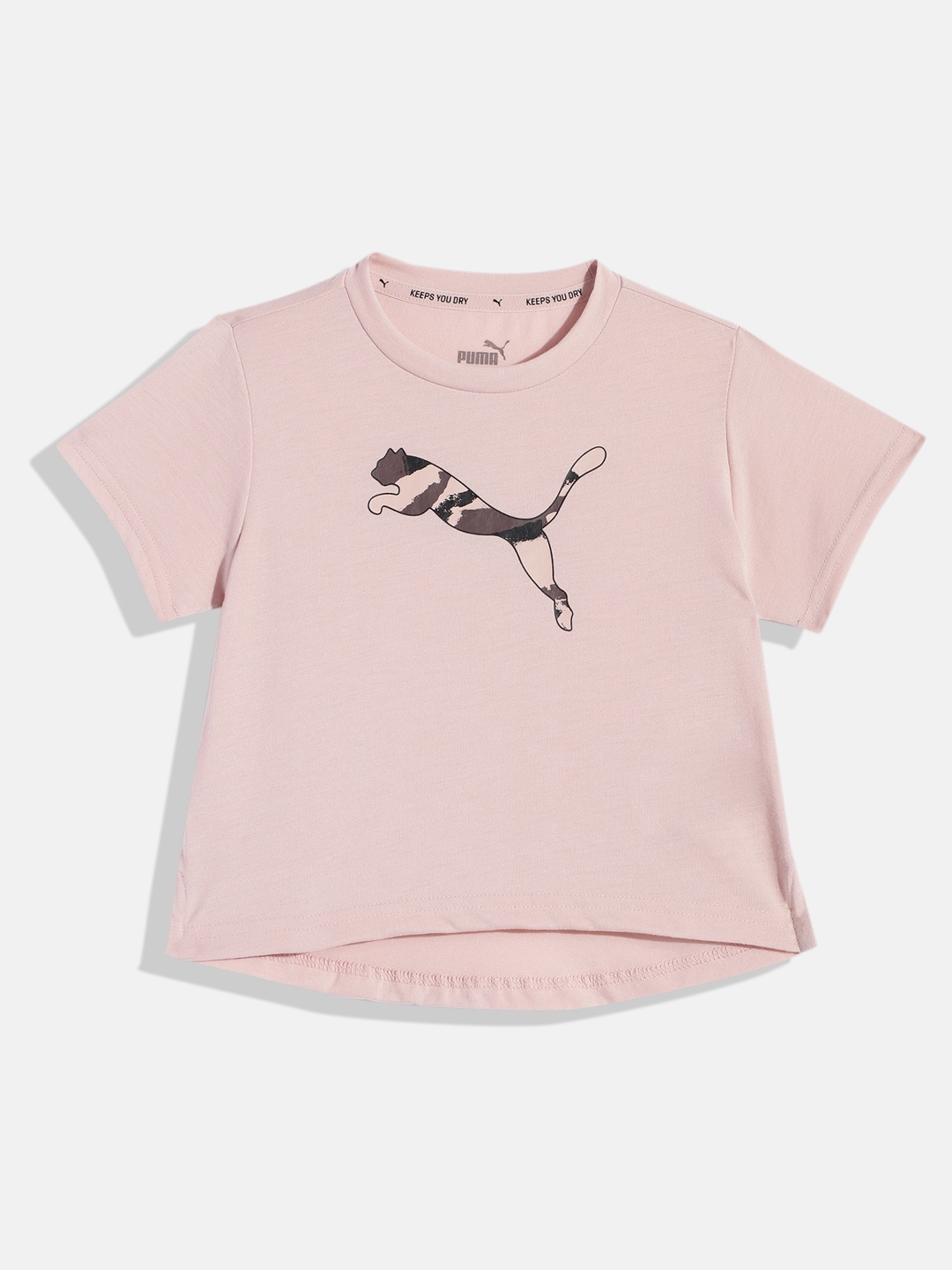 

Puma Girls Nude-Coloured Modern Sports Brand Logo Printed dryCELL Relaxed Fit T-shirt