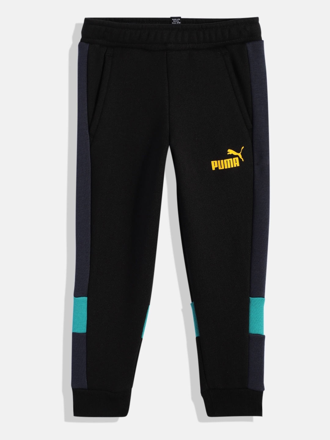 Puma Boys Black Brand Logo Printed Regular Fit Joggers