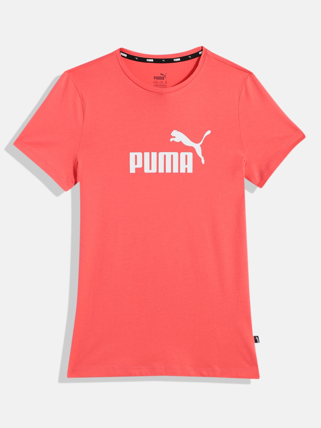 

Puma Girls Peach-Coloured Essentials Logo Brand Logo Printed Pure Cotton T-shirt