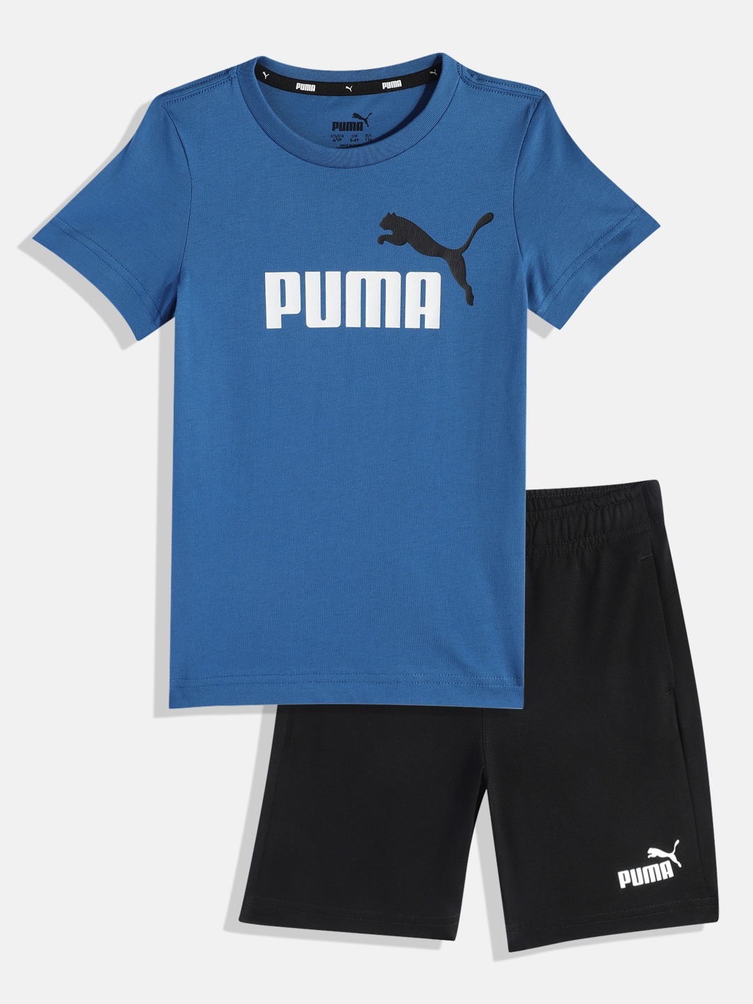 

Puma Boys Blue Pure Cotton Printed T-shirt with Black Shorts