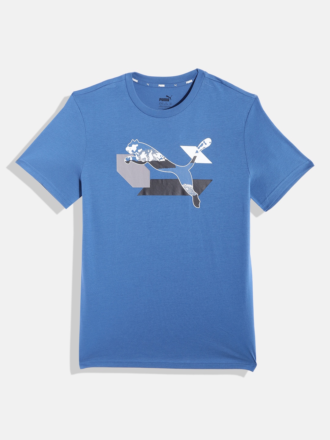 

Puma Boys Pure Cotton Brand Logo Alpha Youth Printed Regular Fit T-shirt, Blue