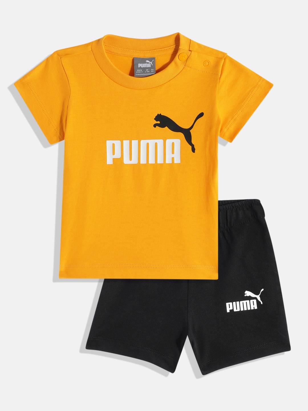 

Puma Infant Mustard Yellow Pure Cotton Printed T-shirt with Black Shorts