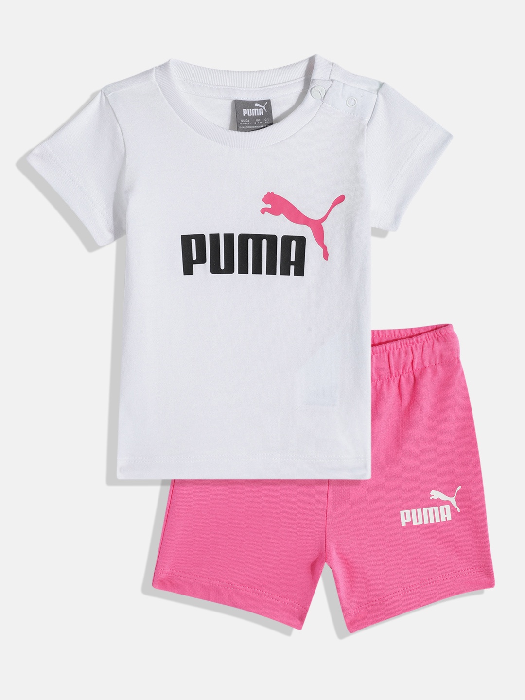 

Puma Unisex Kids Pink & White Printed Pure Cotton T-shirt with Shorts Set