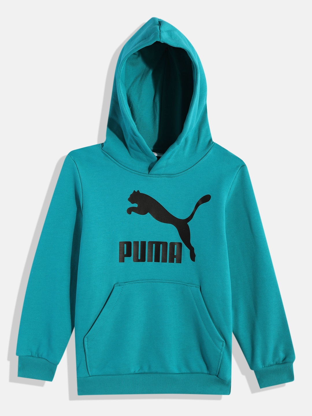 

Puma Unisex Kids Turquoise Blue Brand Logo Printed Pure Cotton Hooded Sweatshirt