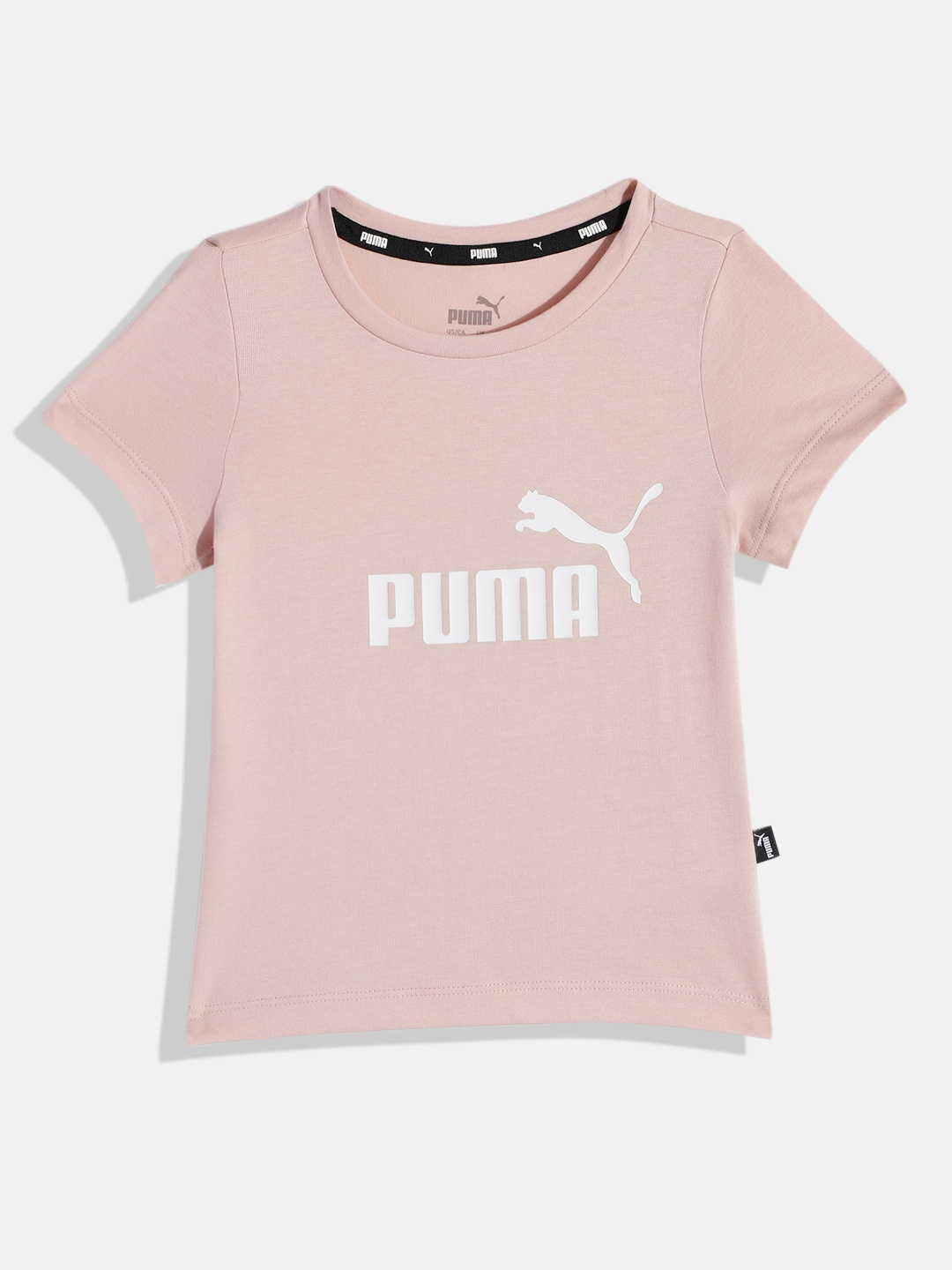 

Puma Girls Nude-Coloured Essentials Logo Brand Logo Printed Pure Cotton T-shirt