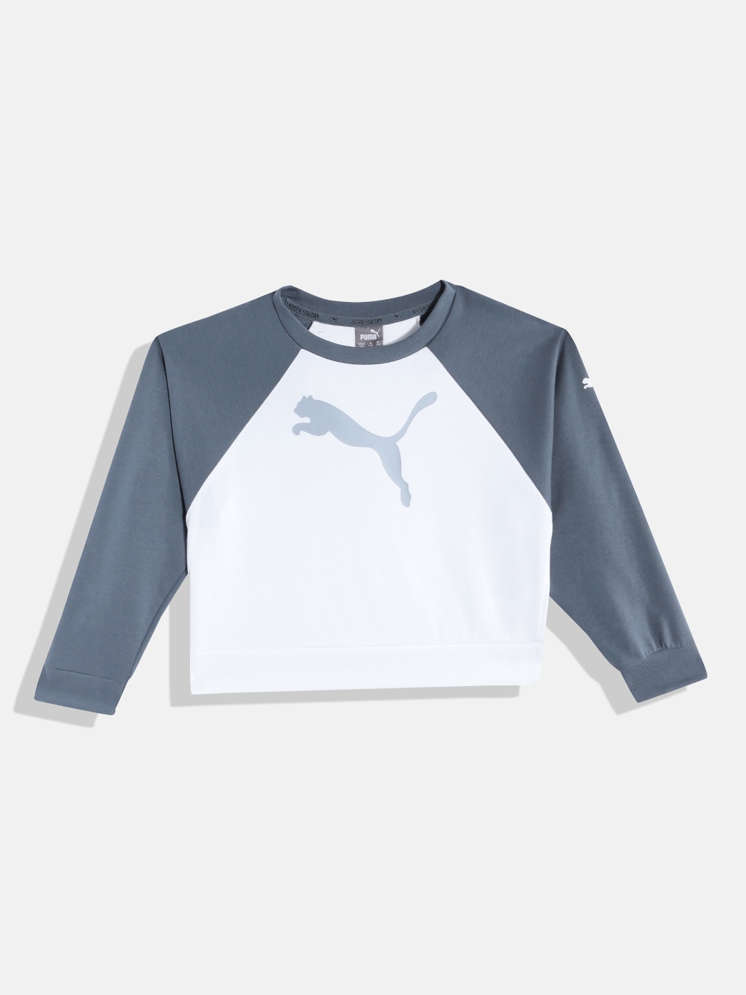 

Puma Girls White & Grey Brand Logo Print Relaxed Fit Sweatshirt