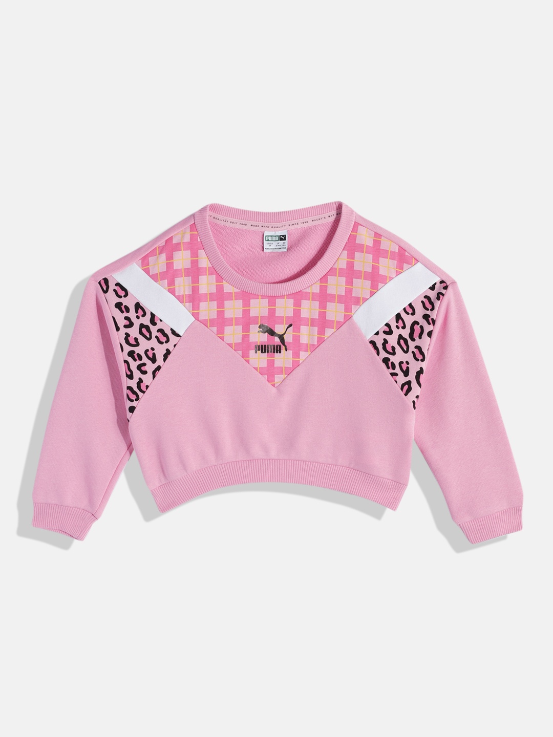 

Puma Girls Relaxed Fit Classic 90s Printed Crop Sweatshirt, Pink