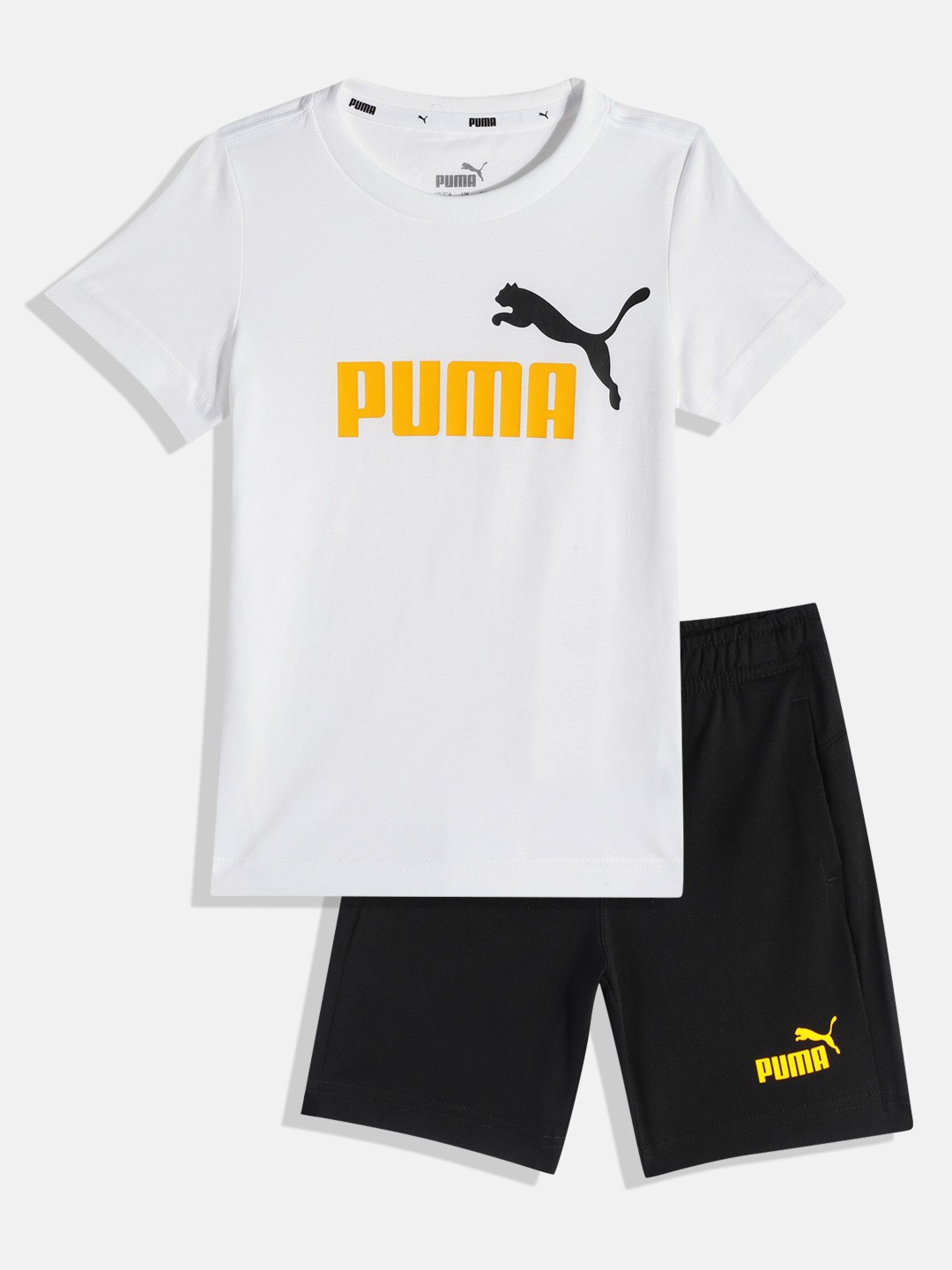 

Puma Boys White & Black Printed Pure Cotton T-shirt with Shorts Set