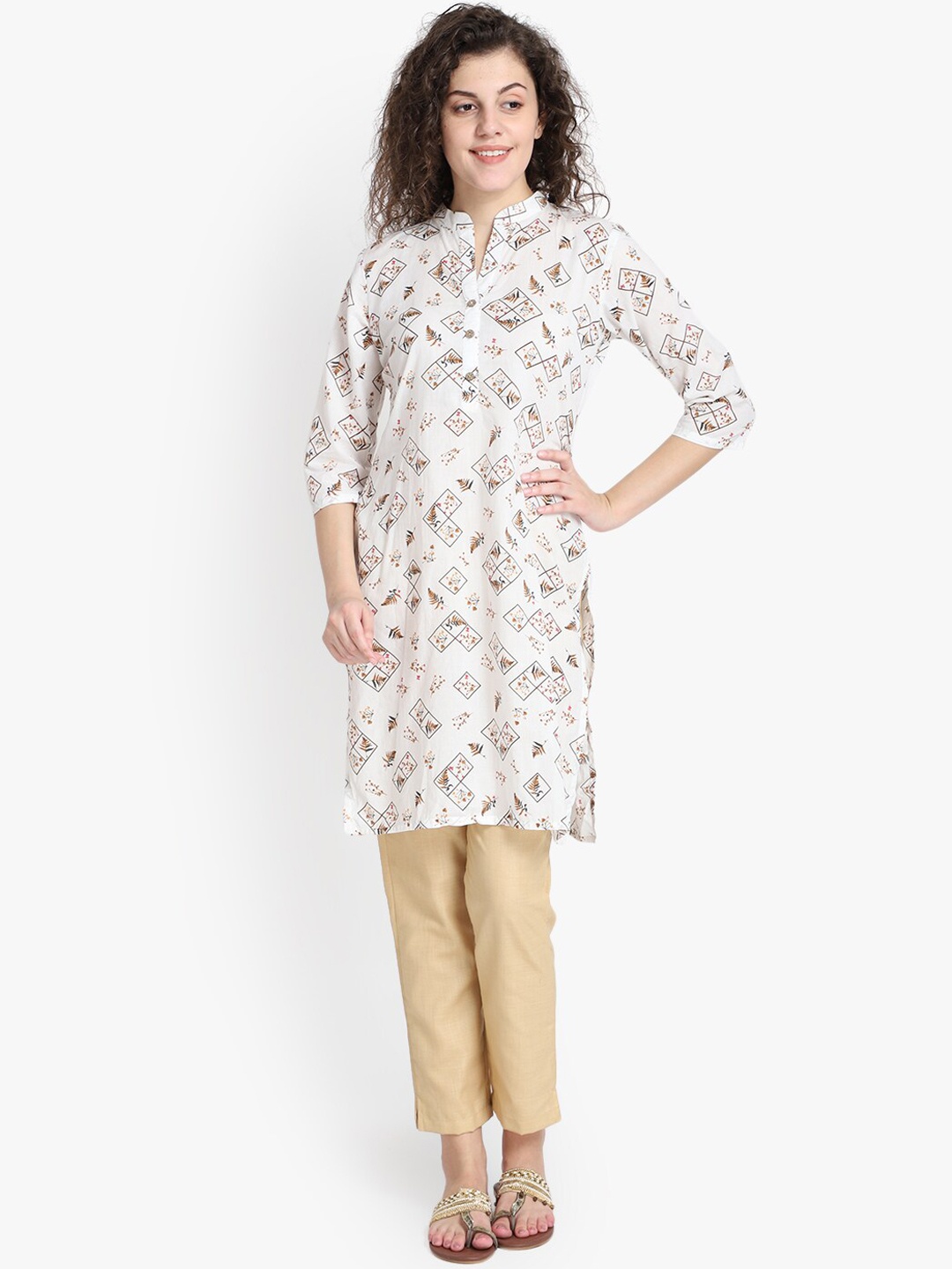 

DIVINATION Women White Geometric Printed Pure Cotton Kurta