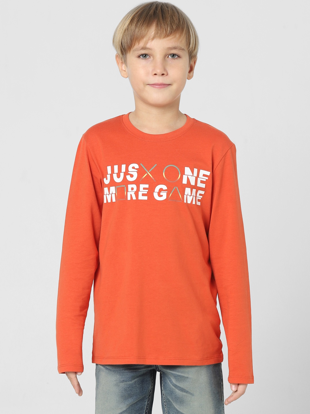 

Jack & Jones Junior Boys Red Typography Printed Slim Fit T-shirt