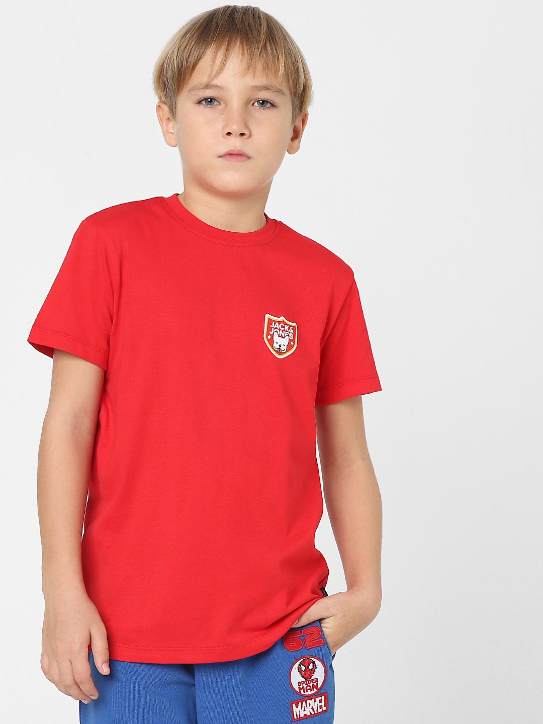 

Jack & Jones Junior Boys Red Typography Printed Slim Fit T-shirt
