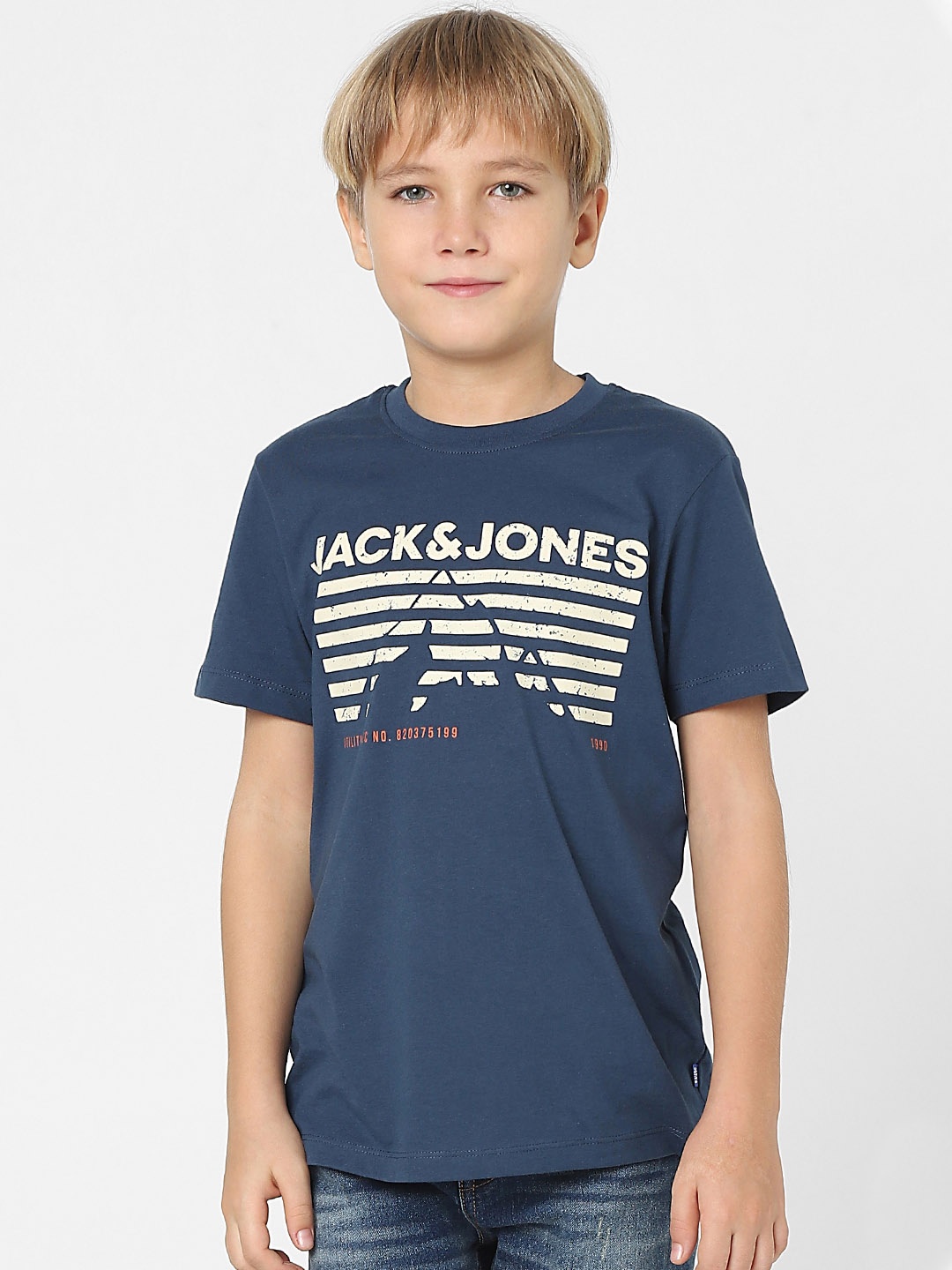 

Jack & Jones Junior Boys Blue Typography Printed Slim Fit T-shirt