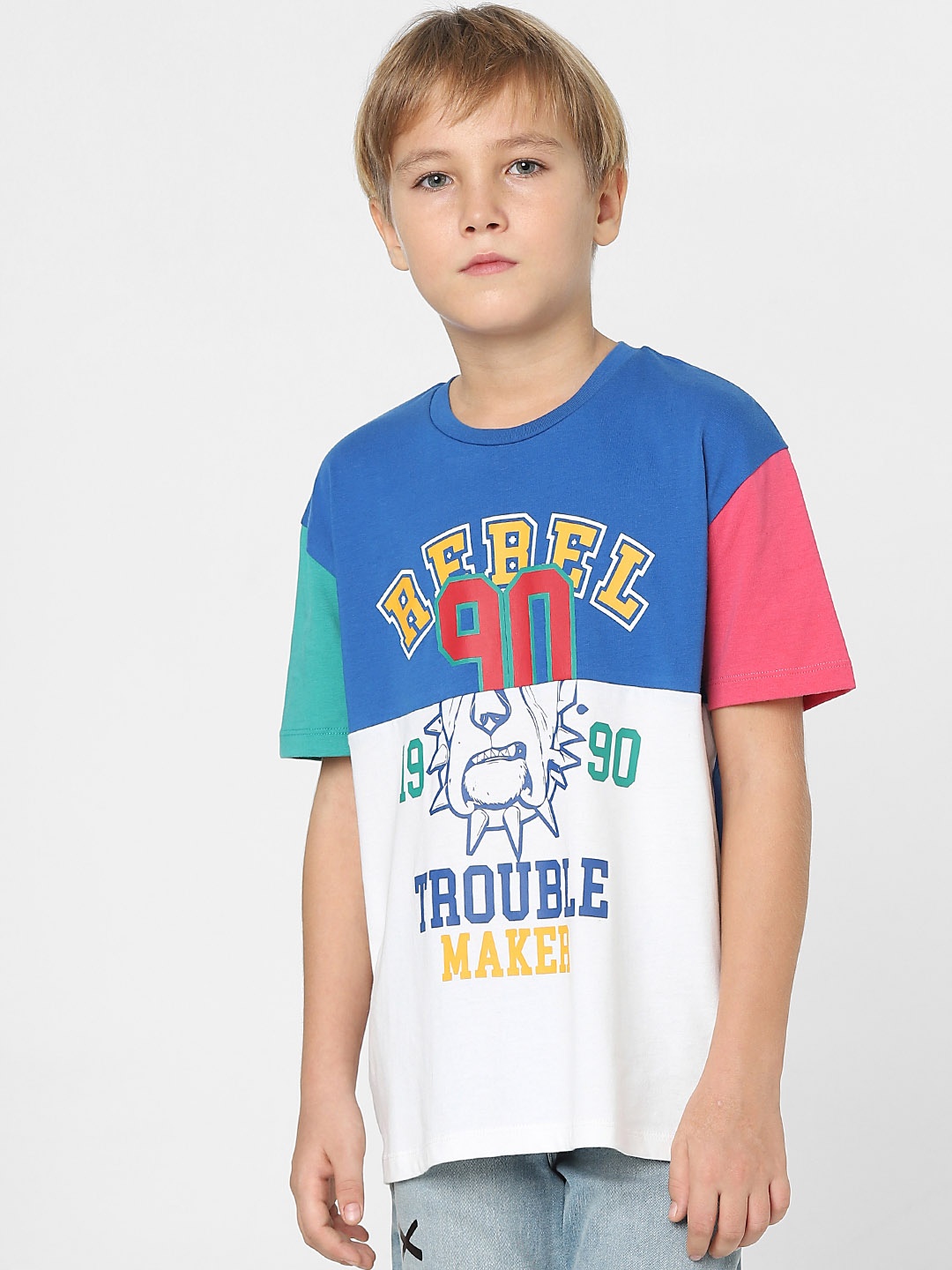 

Jack & Jones Junior Boys Blue Typography Printed Slim Fit T-shirt