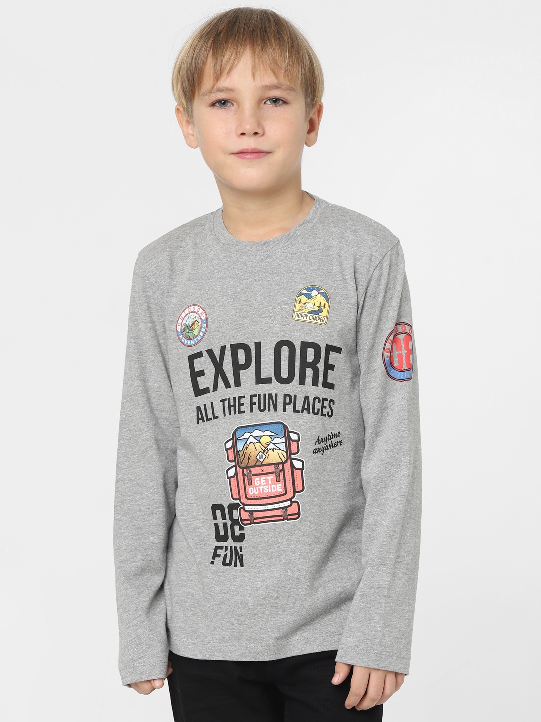 

Jack & Jones Junior Boys Grey Typography Printed Slim Fit T-shirt