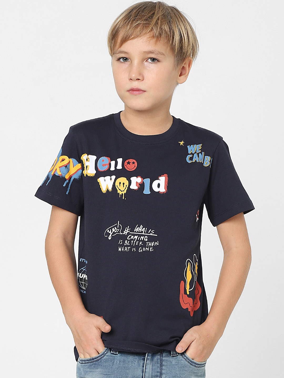 

Jack & Jones Junior Boys Blue Printed Slim Fit T-shirt