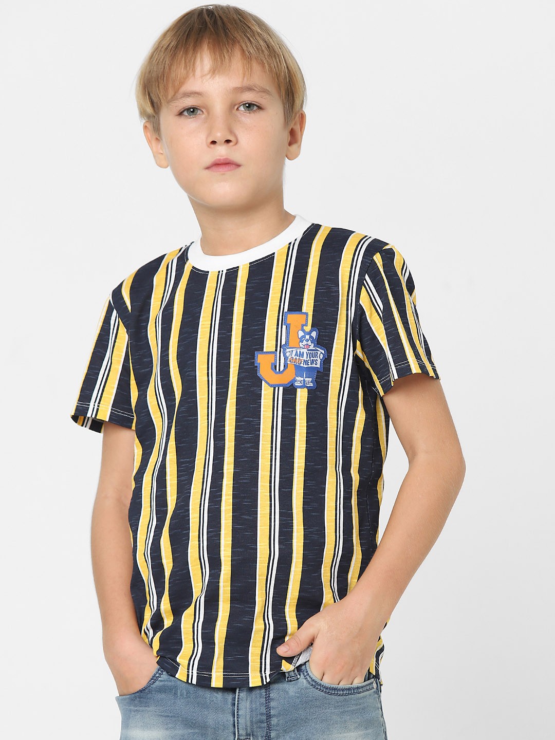 

Jack & Jones Junior Boys Yellow Striped Slim Fit T-shirt