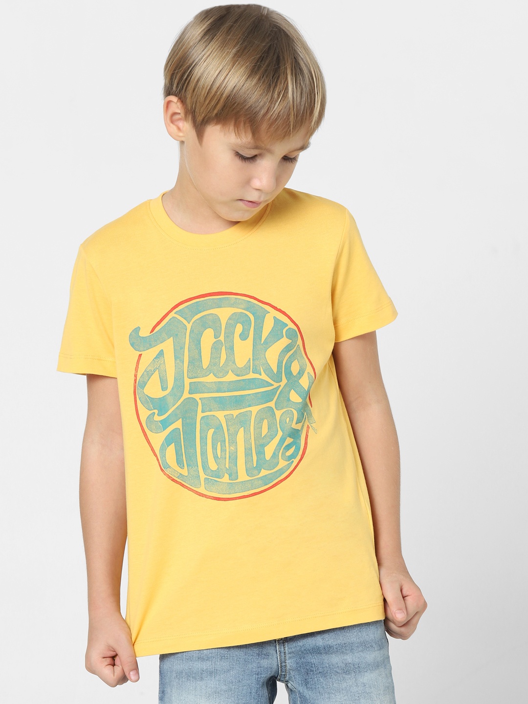 

Jack & Jones Junior Boys Yellow Printed Slim Fit T-shirt