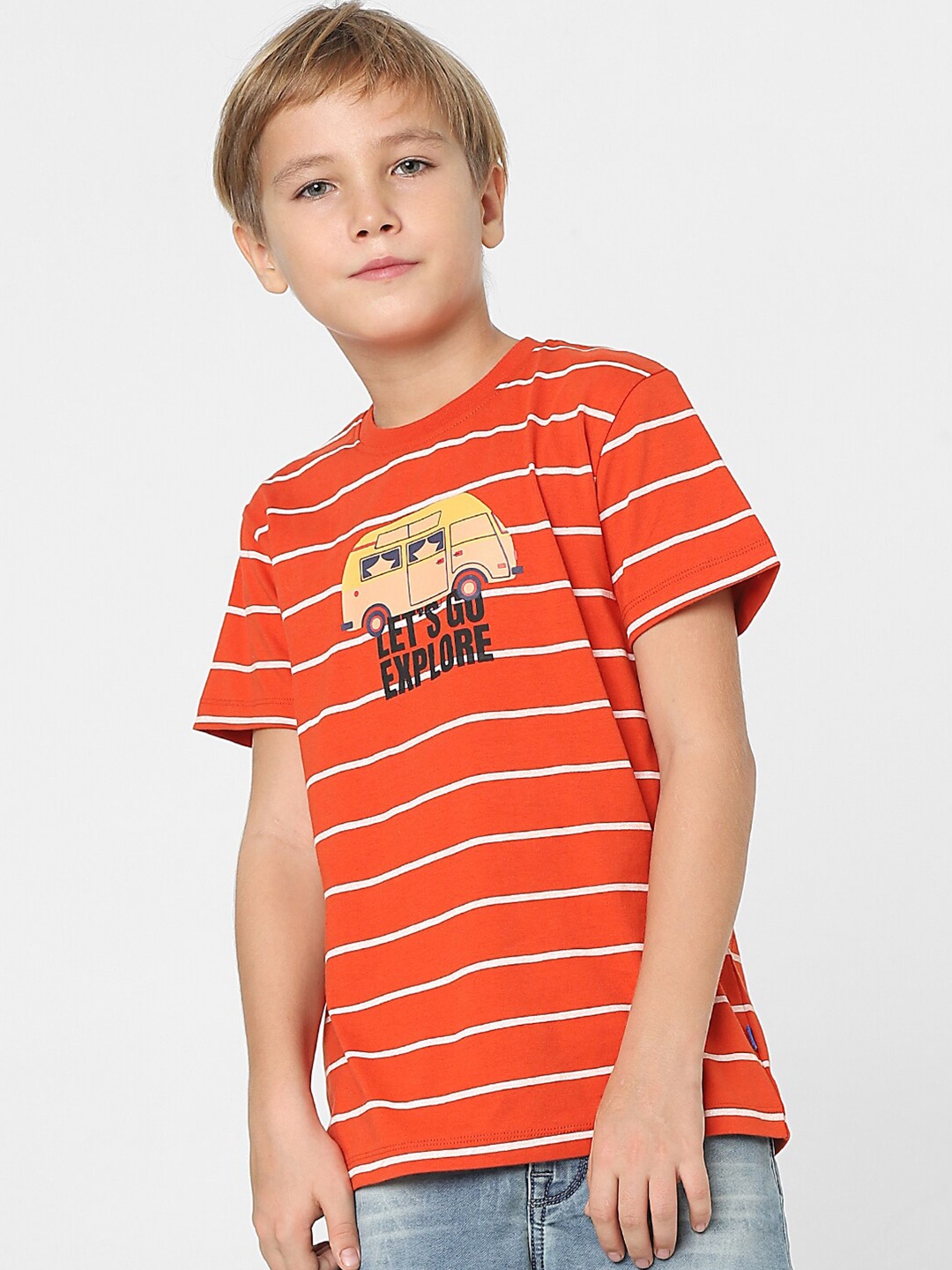 

Jack & Jones Junior Boys Orange Typography Printed Slim Fit T-shirt