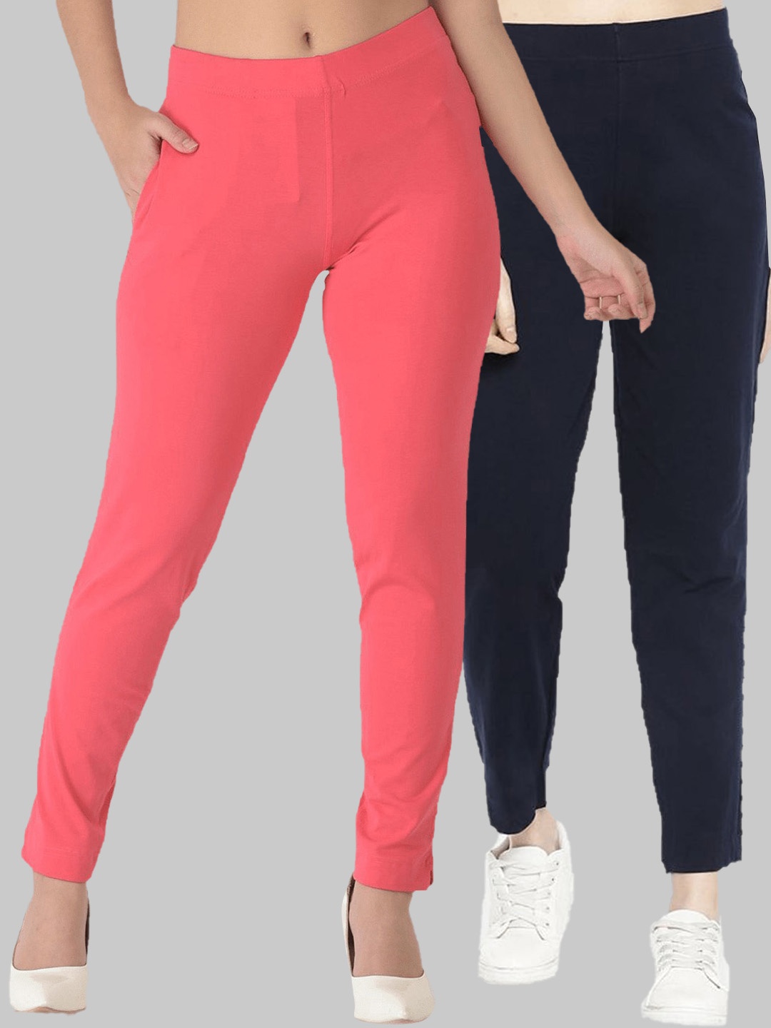 

Dollar Missy Women Pack of 2 Navy Blue Relaxed Wrinkle Free Cotton Trousers