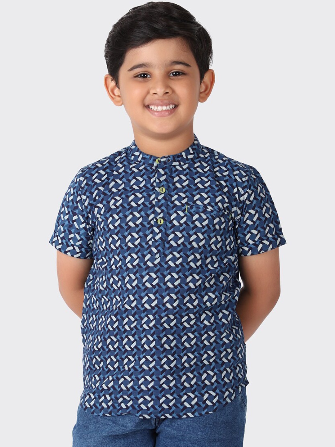 

Fabindia Boys Blue Geometric Printed Short Kurta