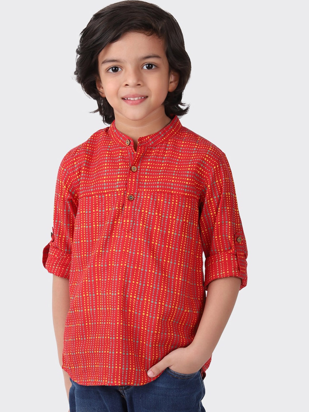 

Fabindia Boys Red Geometric Printed Kurta