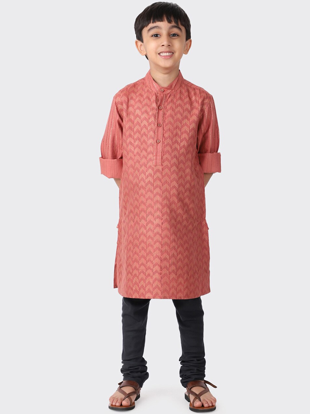 

Fabindia Boys Pink Geometric Kurta
