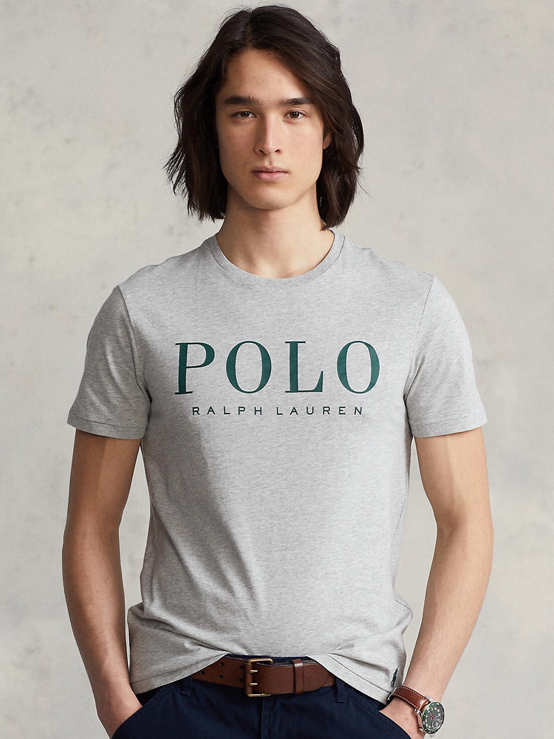 

Polo Ralph Lauren Men Grey Logo-Printed Cotton T-shirt