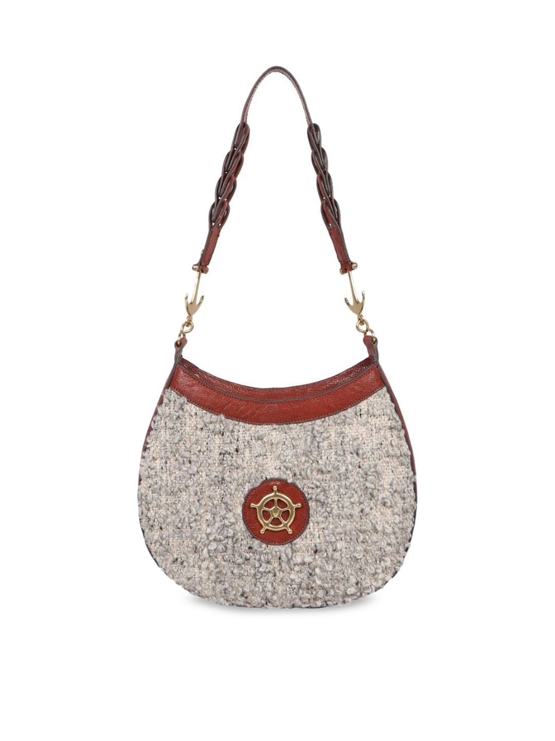 

Hidesign Grey Geometric Printed Leather Structured Hobo Bag with Quilted