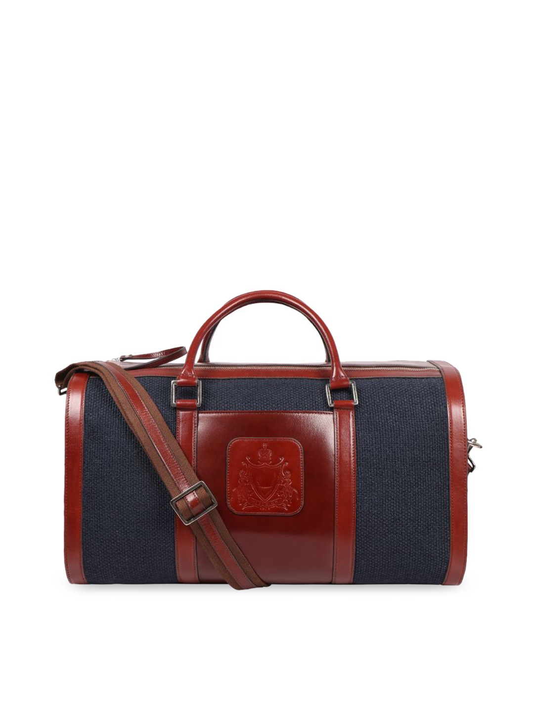 

Hidesign Blue Colourblocked Leather Structured Satchel with Applique