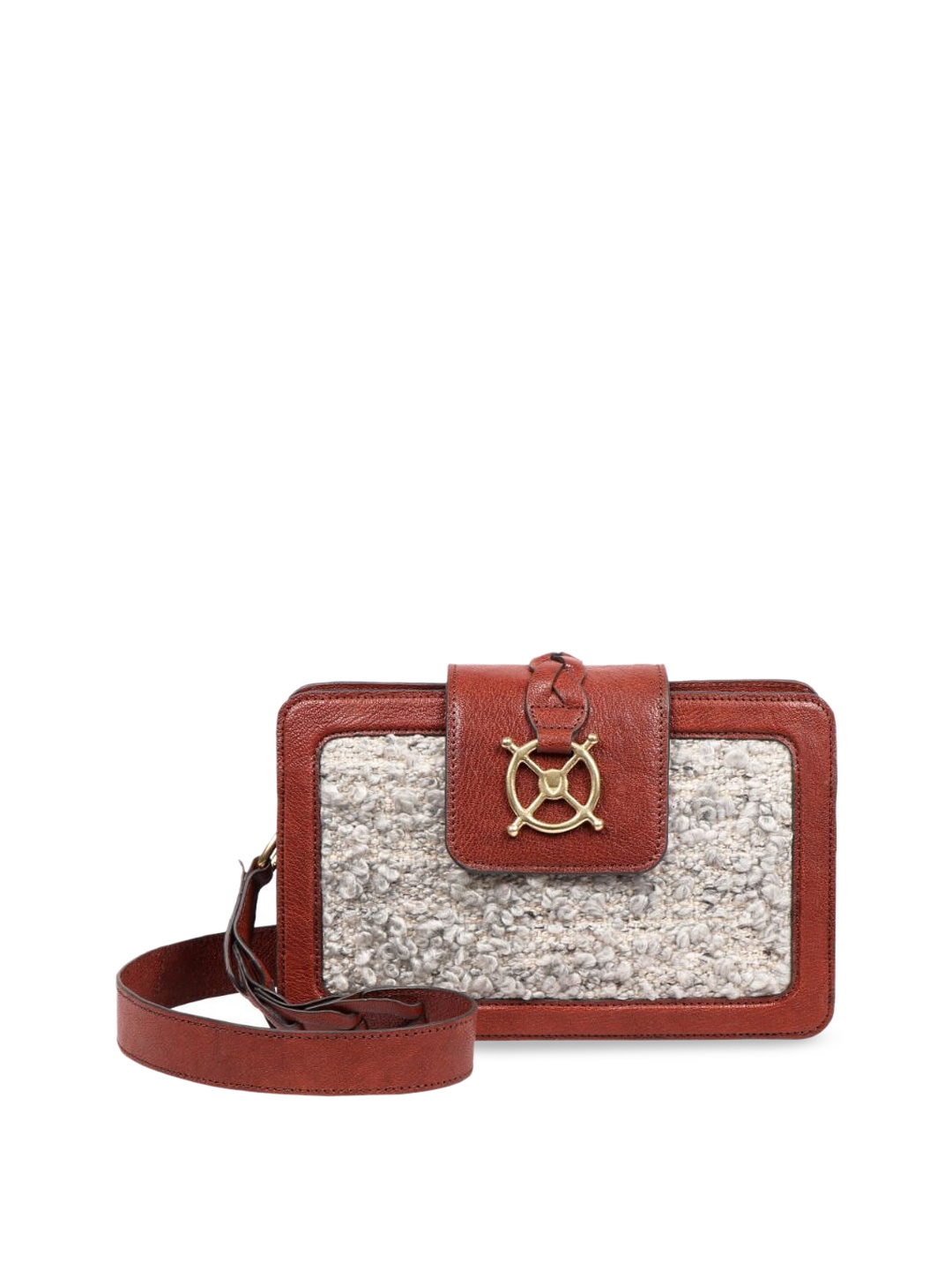 

Hidesign Grey Embellished Leather Structured Handheld Bag