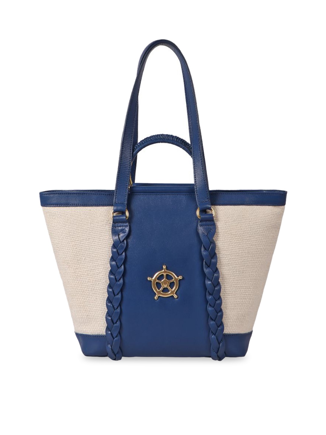 

Hidesign White Colourblocked Leather Oversized Swagger Handheld Bag with Applique