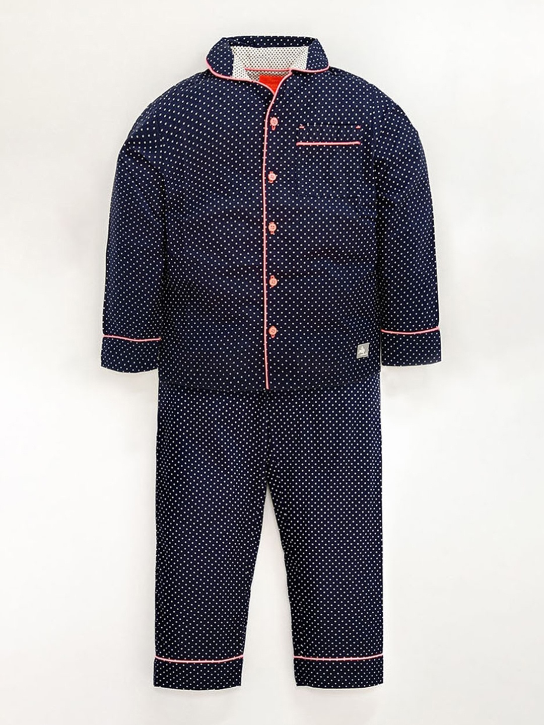 

Cherry Crumble Unisex Kids Navy Blue & Orange Printed Night suit