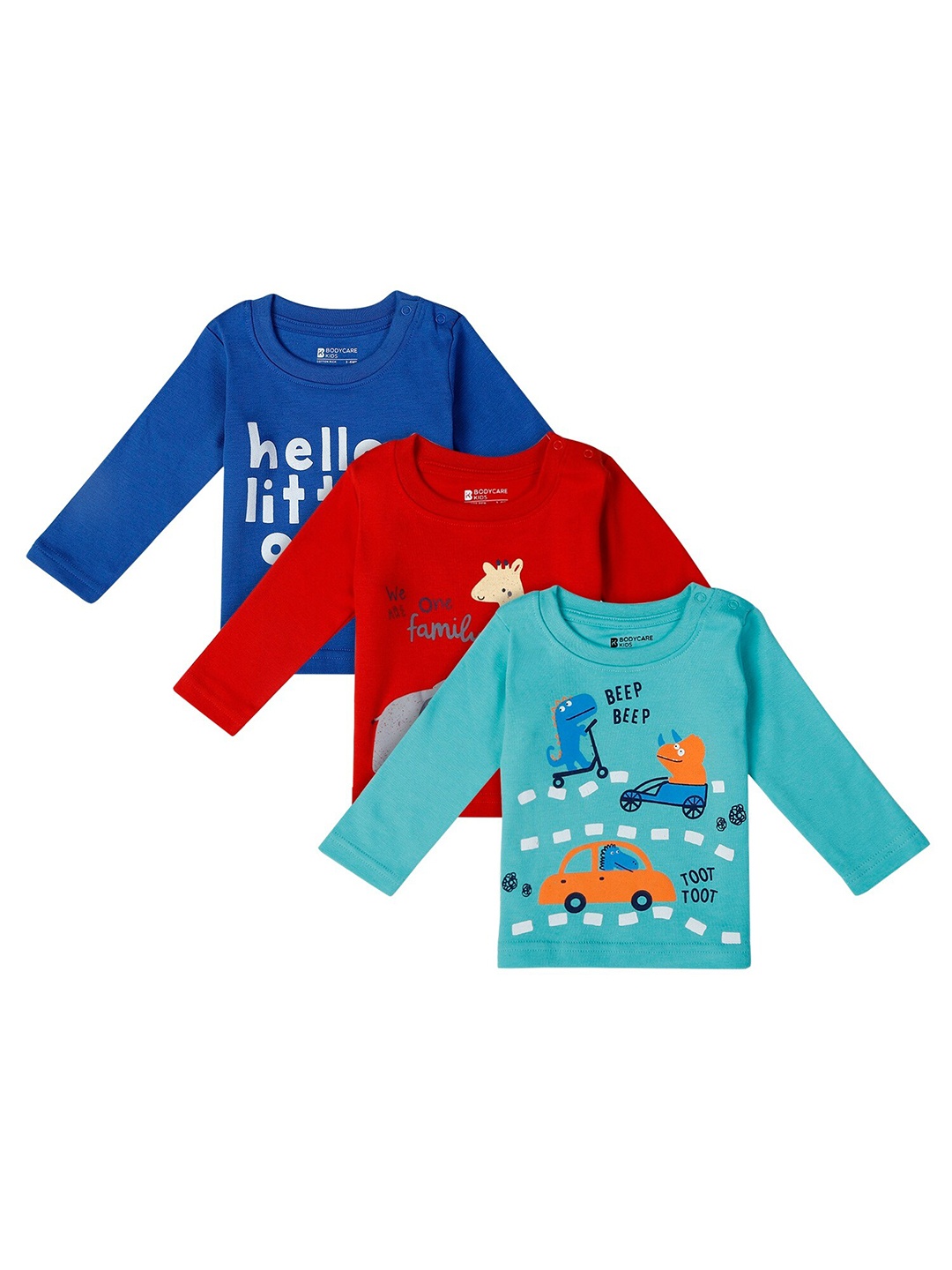 

Bodycare Kids Boys Blue & Red Pack Of 3 Printed T-shirt