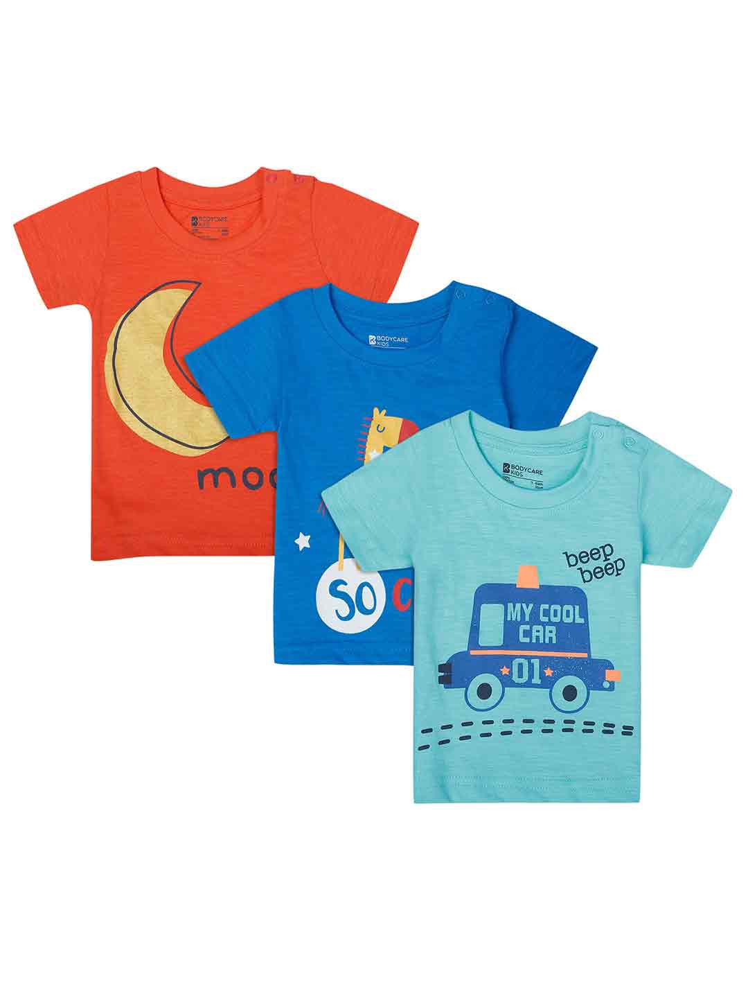 

Bodycare Kids Boys Orange & Blue Pack Of 3 Printed T-shirt