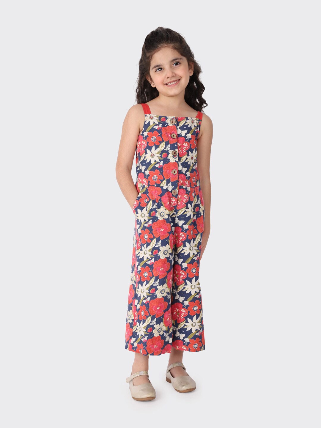 

Fabindia Girls Blue & Red Printed Basic Jumpsuit