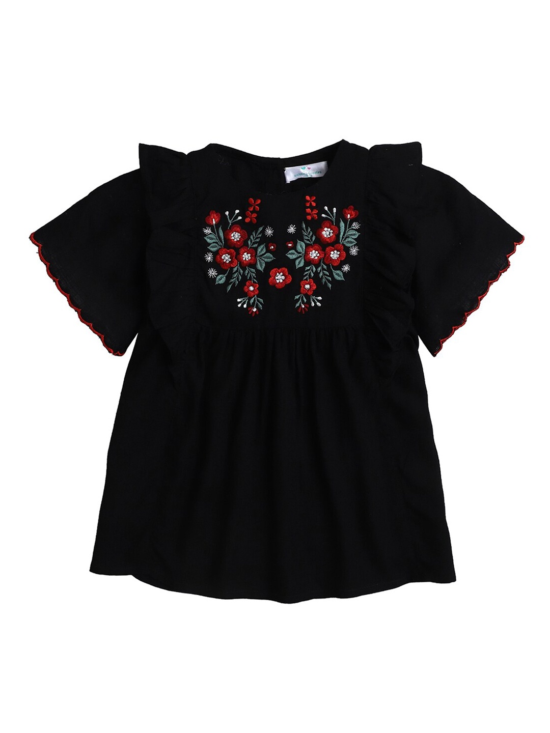 

Knitting Doodles Girls Black Floral A-Line Dress