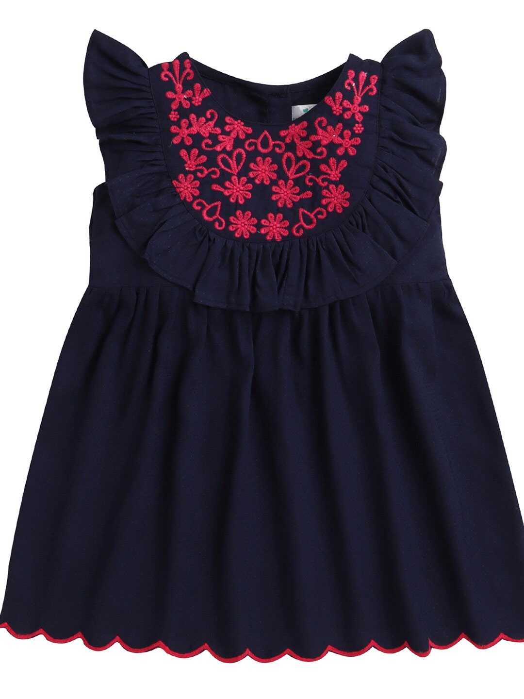 

Knitting Doodles Girls Navy Blue Floral Dress