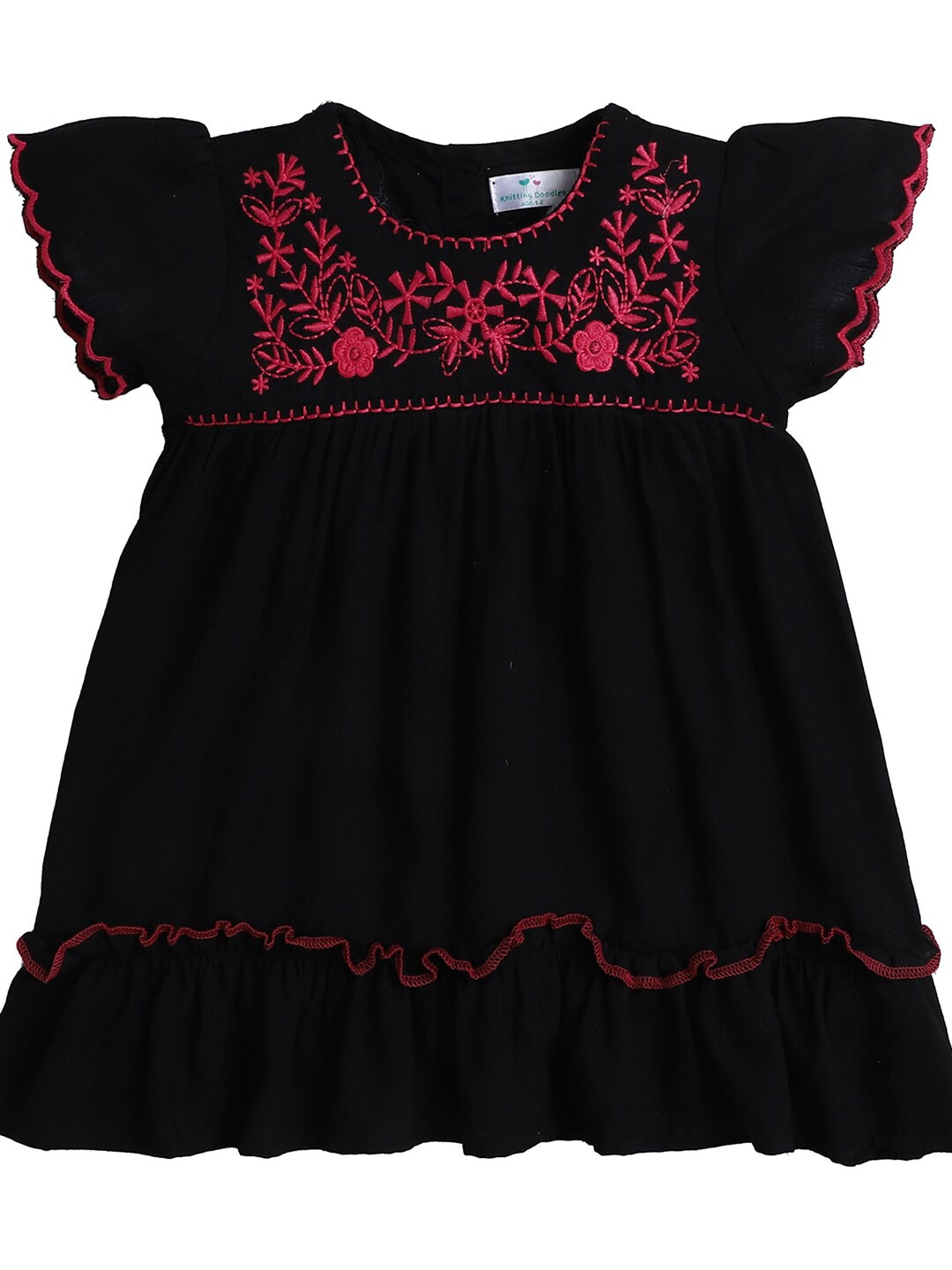 

Knitting Doodles Girls Black Cotton Dress