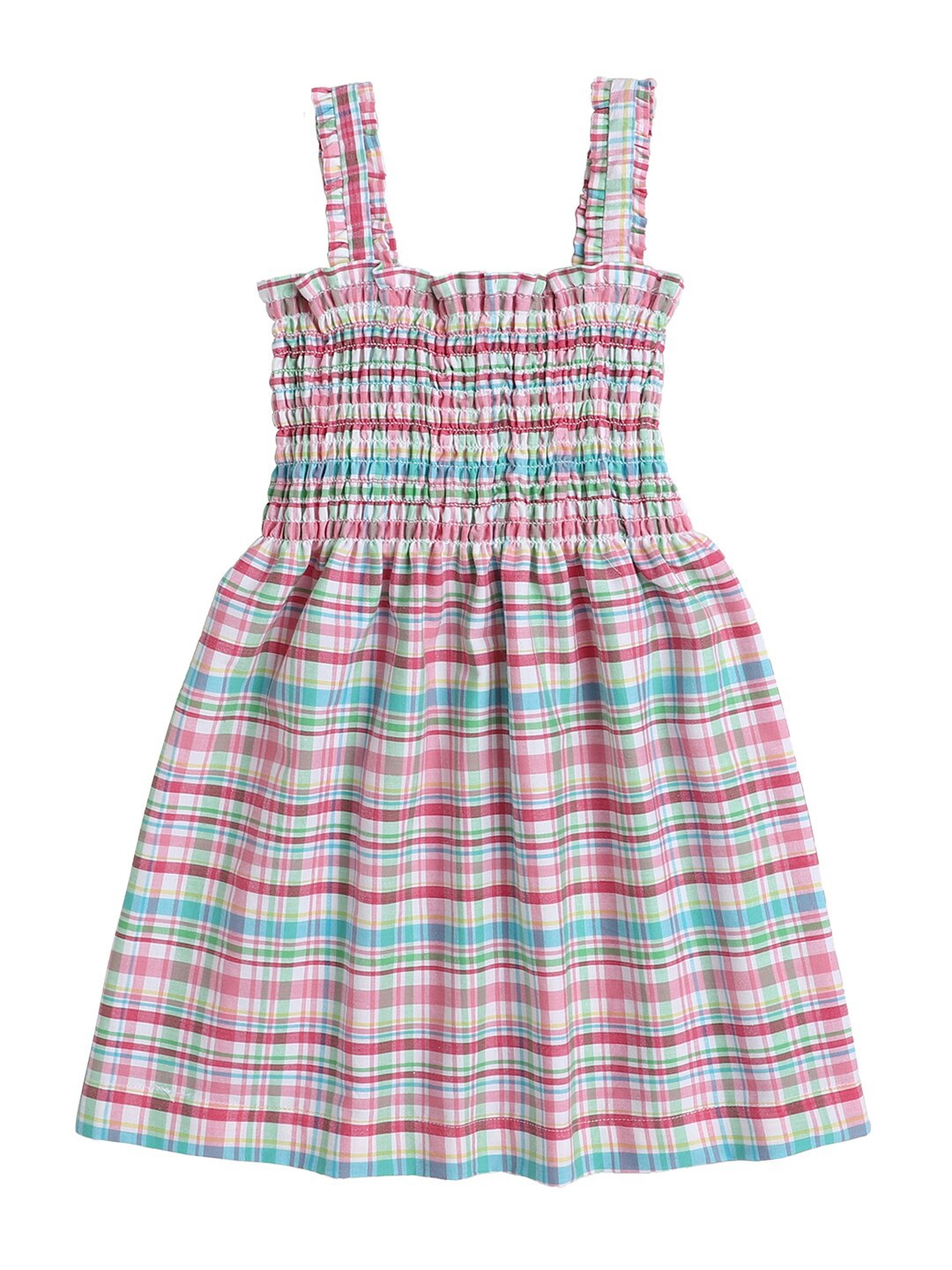 

Knitting Doodles Girls Pink & Blue Checked A-Line Cotton Dress