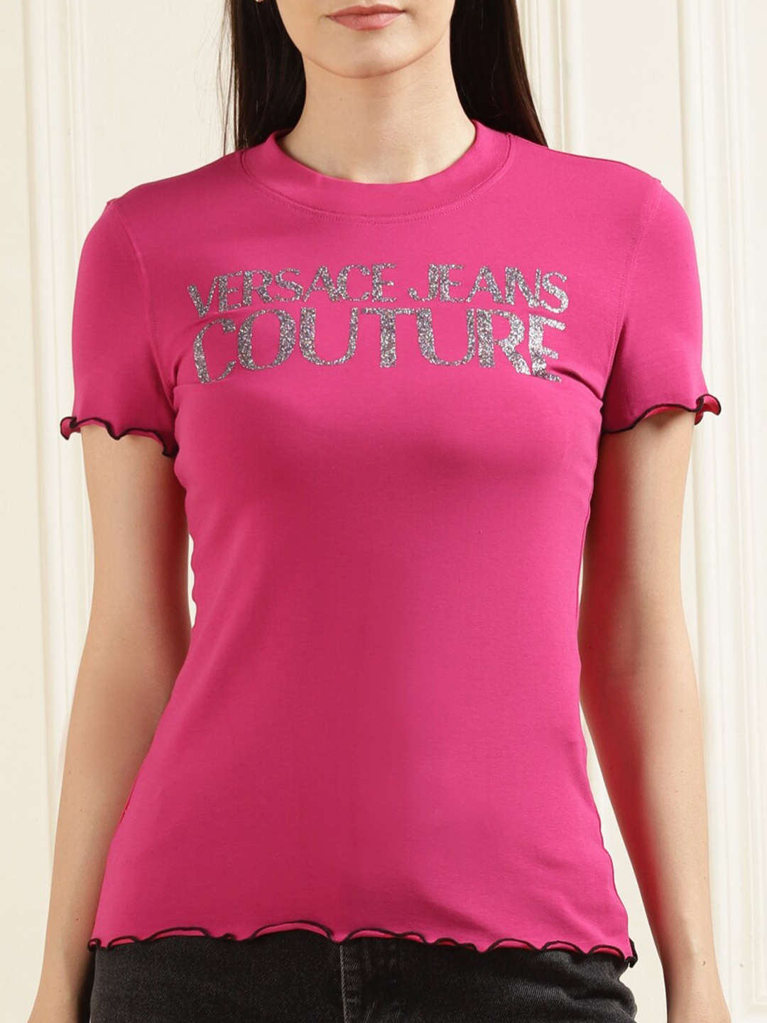 

Versace Jeans Couture Women Fuchsia Typography T-shirt