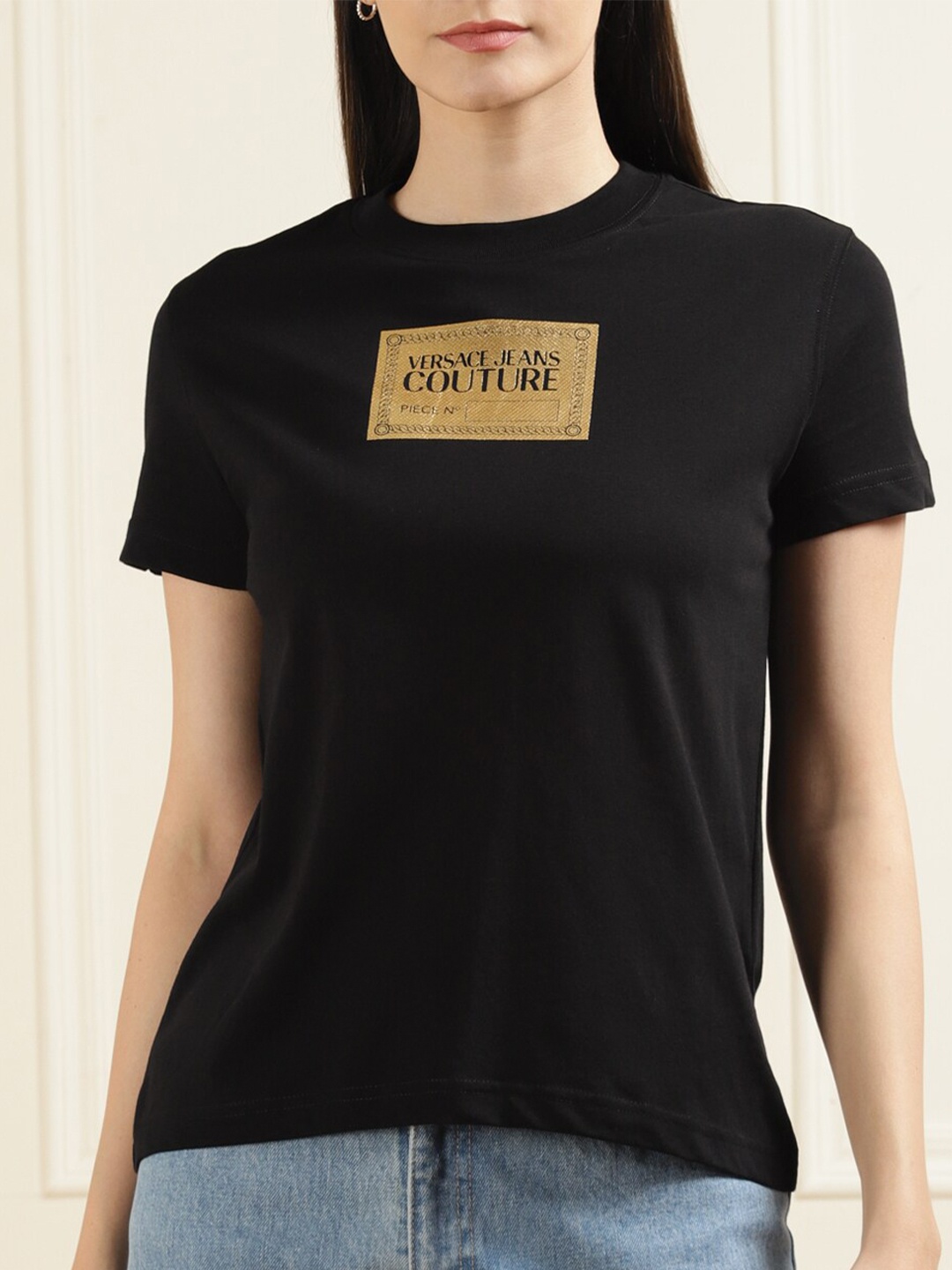 

Versace Jeans Couture Women Black Printed Pure Cotton T-shirt