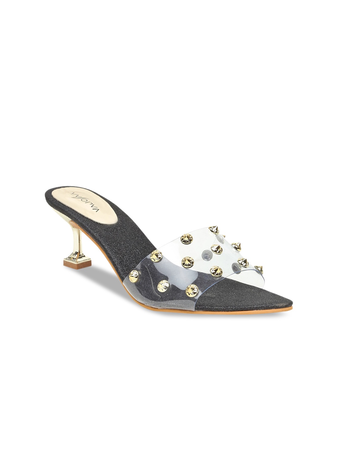 

VALIOSAA Black Embellished Block Sandals