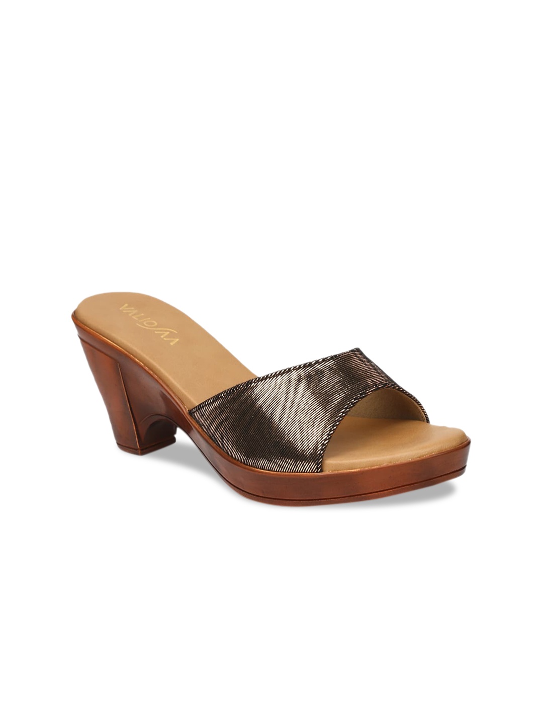 

VALIOSAA Copper-Toned Printed Block Heels