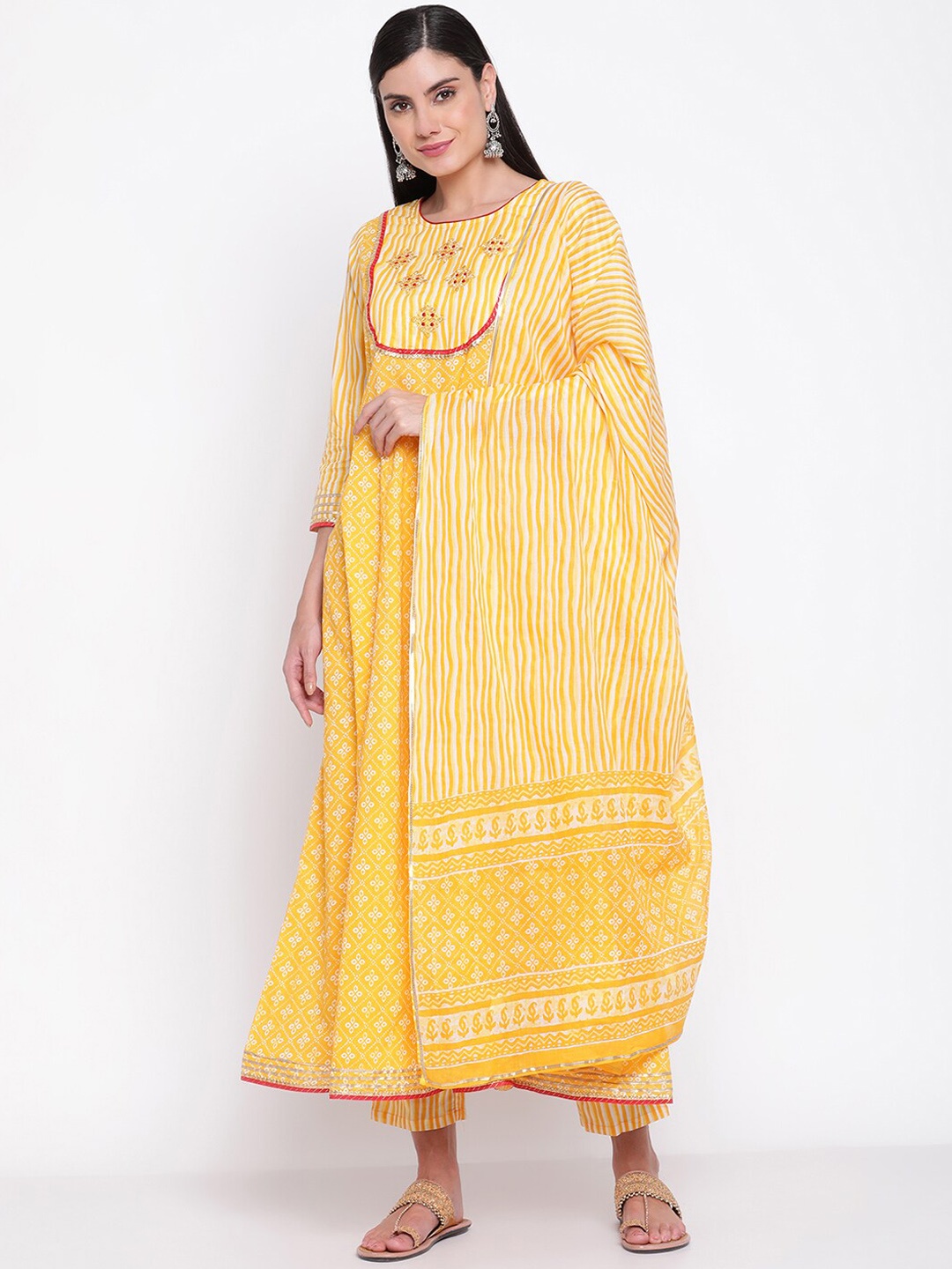 

Be Indi Women Ethnic Motifs Printed Anarkali Kurta Set with Trouser, Yellow